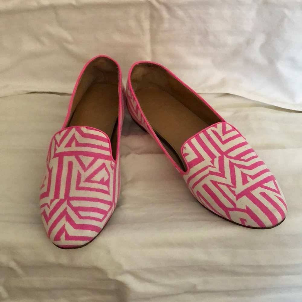 J Crew pink/white canvas flats